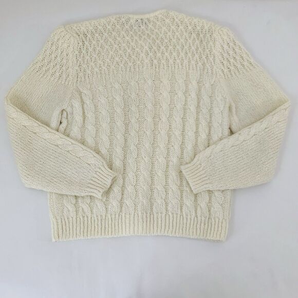 Vintage Chunky Cable Knit Cardigan Sweater White Button Women L Cottage Granny - Picture 2 of 6
